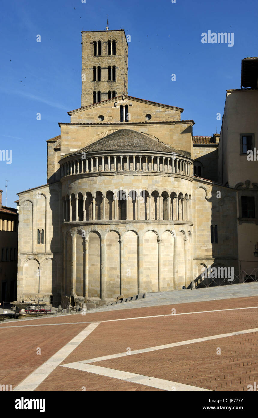 Italy, Tuscany, Arezzo, Piazza grandee, The church Santa Maria della Pieve, Stock Photo
