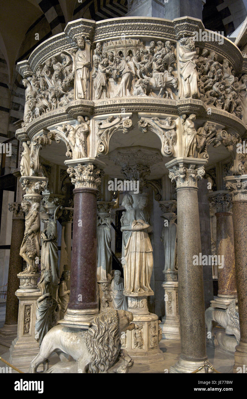 Italy, Tuscany, Pisa, cathedral to Pisa, pulpit with sculptures, Stock Photo