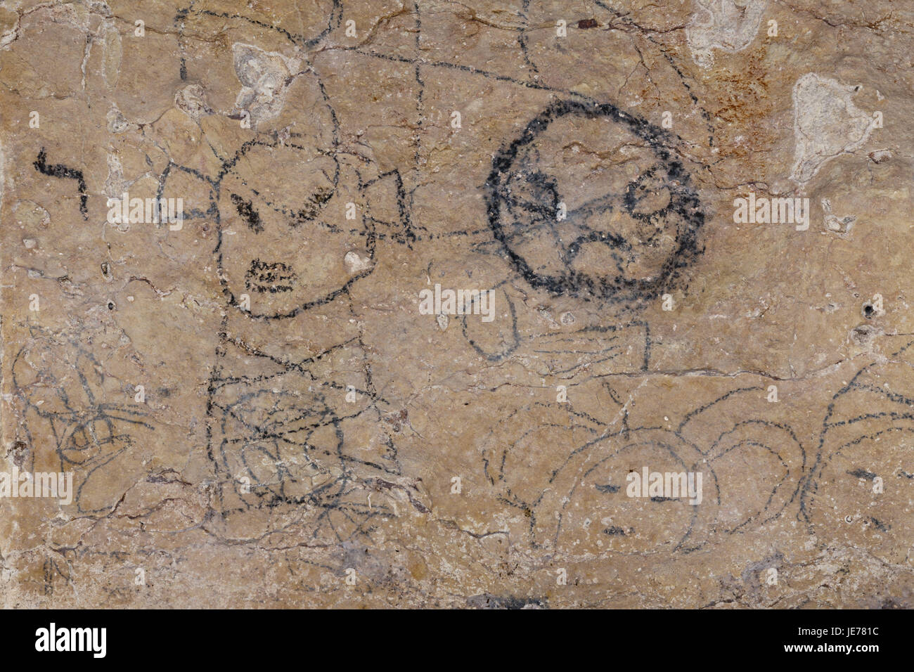Pre-Columbian rock painting in limestone cave La Linea, national park batch Haitises, the Dominican Republic, Stock Photo