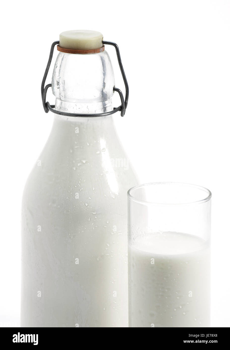 Glass, flask, milk, white background Stock Photo Alamy