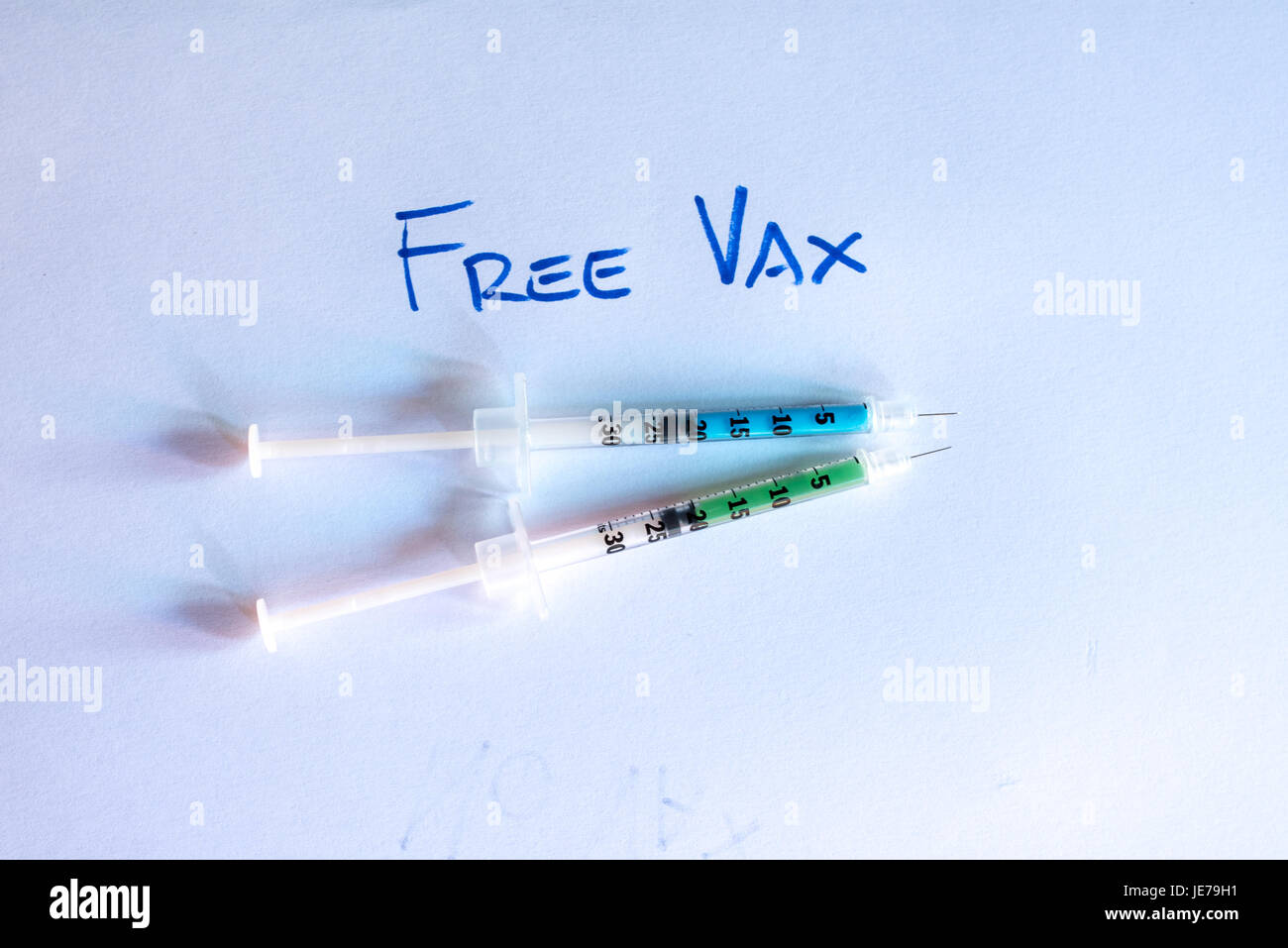 many vaccine's syringe, details and close up, debate of obligation and freedom of choice Stock Photo