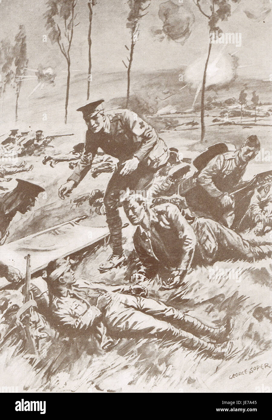 Heroic under fire, Battle of Aisne, 1914 Stock Photo