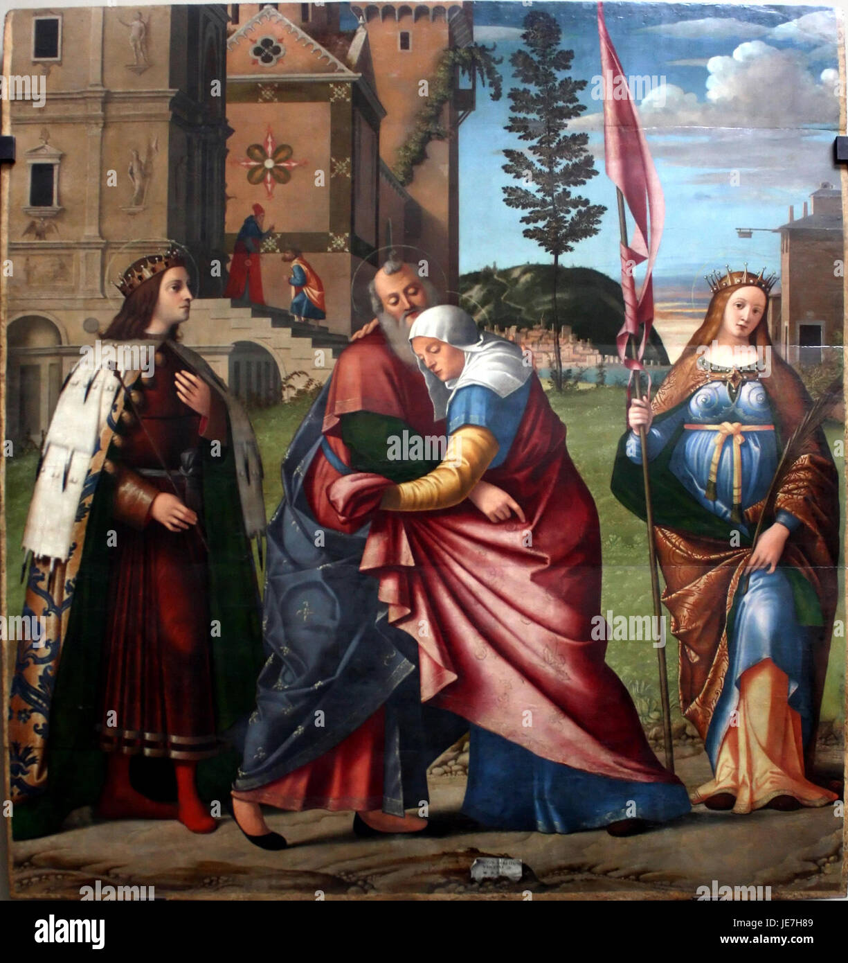 Carpaccio - Incontro di Gioacchino e Anna con san Luigi IX e santa Libera Stock Photo