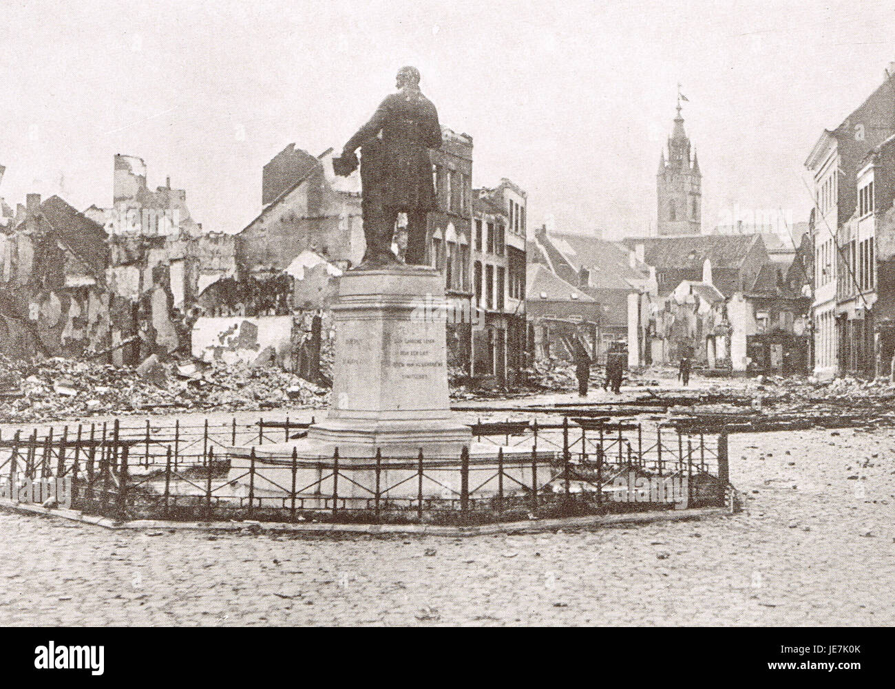 Destruction at Termonde AKA Dendermonde, WW 1, 1914 Stock Photo