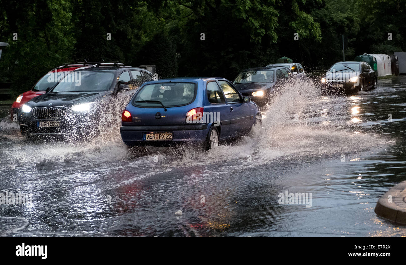 Several centimeters of water cover the streets after heavy rainfall in