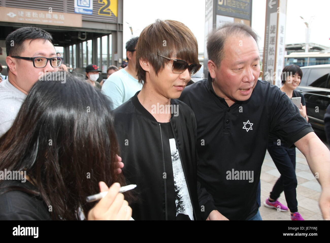 Taipei. 22nd June, 2017. GLAY's lead singer TERU, guitarist HISASHI, bass player JIRO and drummer TOSHI arrived Taiwan for the Golden Melody Awards in Taipei, Taiwan, China on 22th June, 2017.(Photo by TPG) Credit: TopPhoto/Alamy Live News Stock Photo