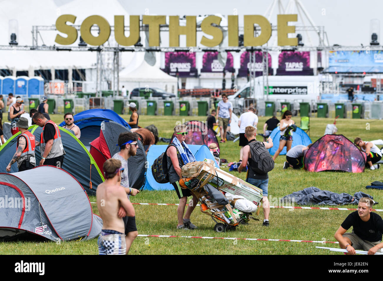The camping site at the Southside Festival one day ahead of its opening in  Neuhausen ob Eck, Germany, 22 June 2017. Thousands of festival goers had  already scrambled across the field to