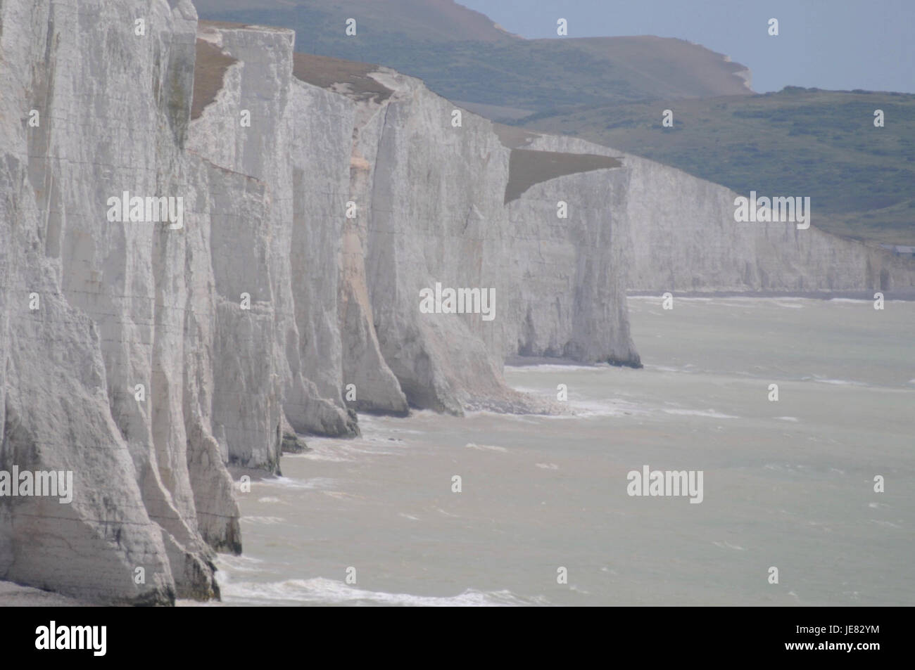 East Sussex, UK. 23rd June, 2017. Warnings have been issued after recent spate of Rockfalls along the Chalk Cliffs particularly at Seaford.This picture taken from Seaford Head looking towards Birling Gap.. Stock Photo