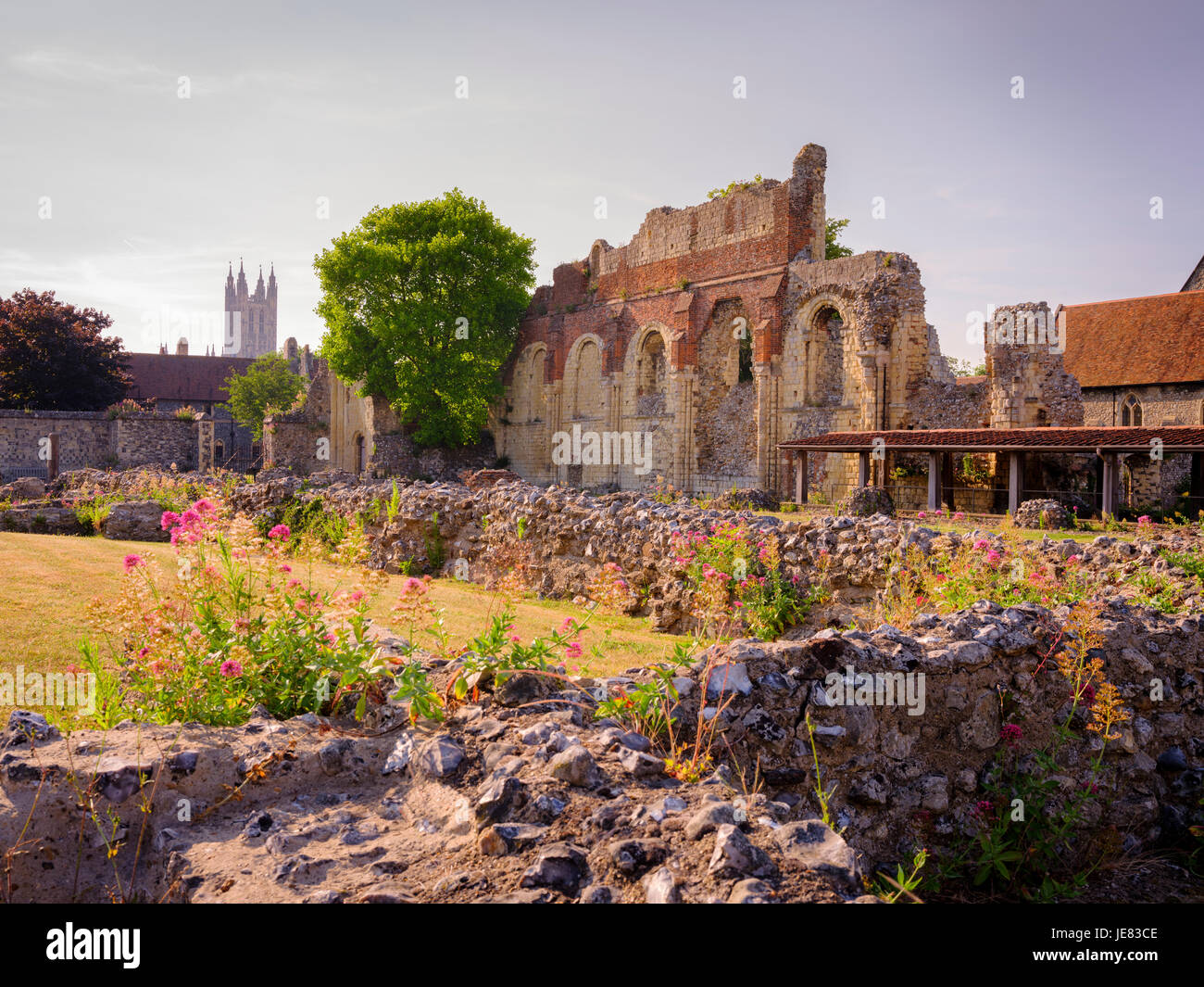 Picture taken 19/06/17 Embargoed until 00.01 23/06/17: St Augustine’s Abbey – part of Canterbury’s World Heritage site - has been ‘rebuilt’ in virtual reality as part of a collaboration between English Heritage and the University of Kent. From 24th June, visitors will be able to sit in a new pod in the visitor centre and experience a virtual tour through the ornate and brightly decorated buildings as they would likely have been in the early 16th century, just before their destruction by Henry VIII.  This will be the first time VR has been used at an English Heritage site Stock Photo