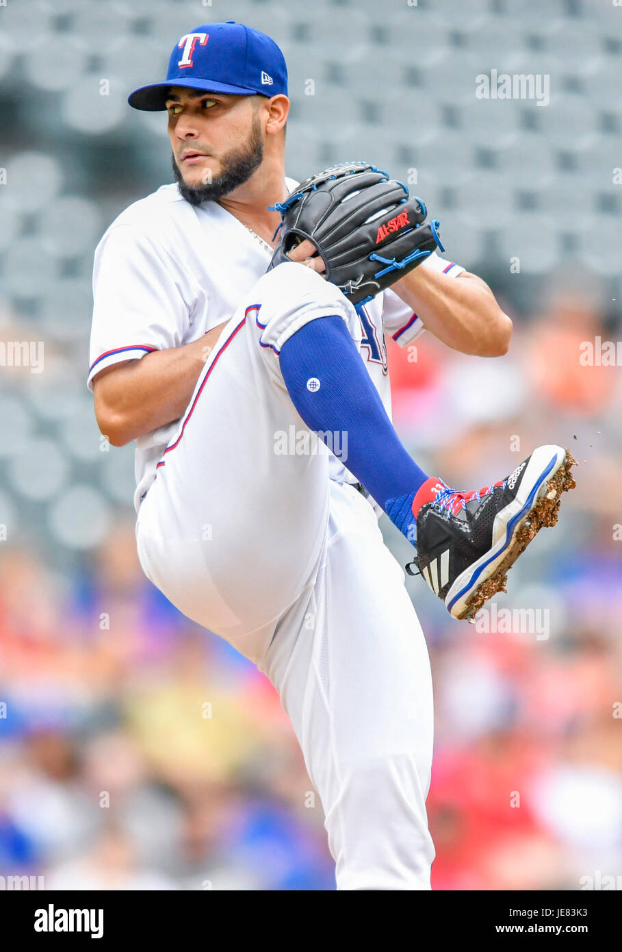 Jun 22, 2017: Texas Rangers starting pitcher Martin Perez #33 pitched 6  innings and gave up 4 runs during an MLB game between the Toronto Blue Jays  and the Texas Rangers at