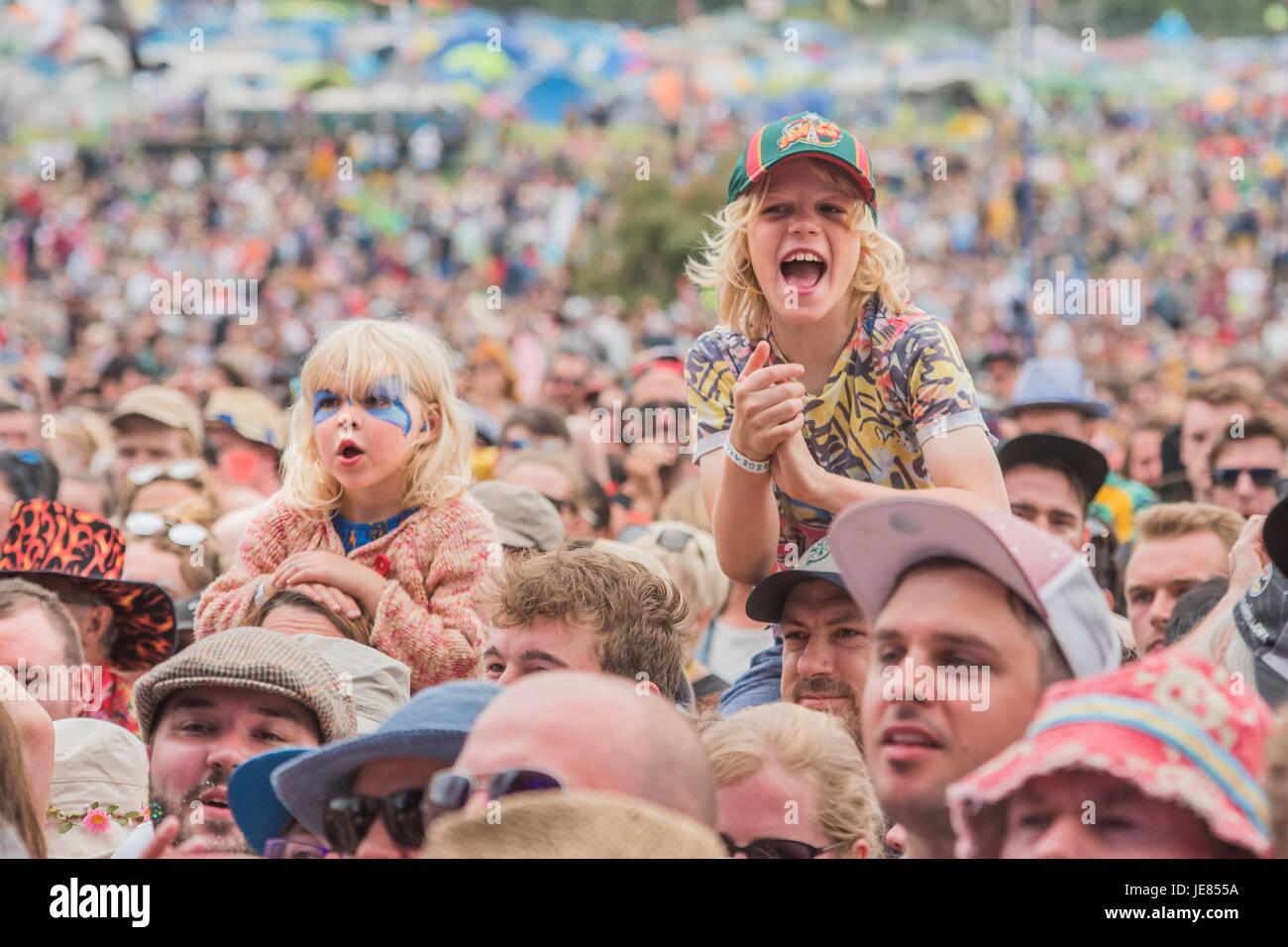 Glastonbury, UK. 23rd Jun, 2017. Young fans Swedish band First Aid