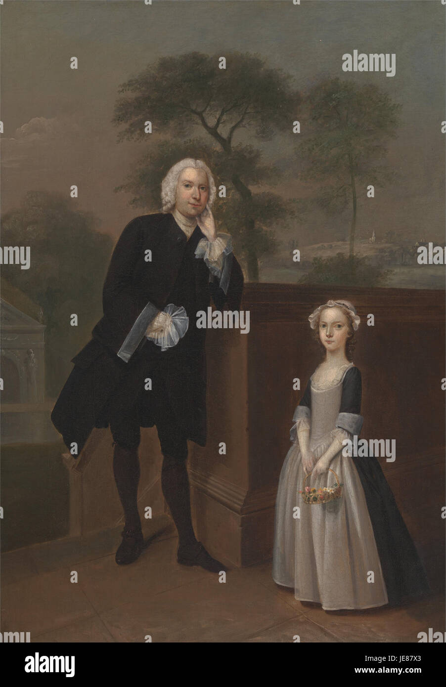 The painting *An Unknown Man with His Daughter* by Arthur Devis depicts ...
