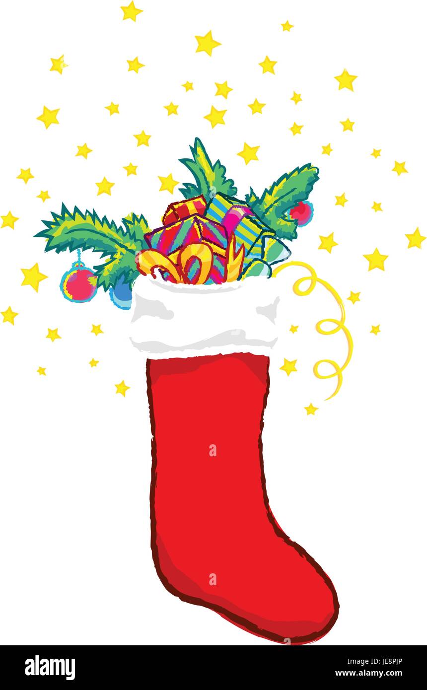 Christmas stocking clip-art, isolated on white. Sock with gift boxes ...