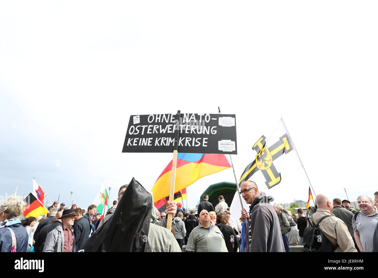 Berlin, Germany, May 9th, 2015: Pegida protest at Main Train Station. Stock Photo