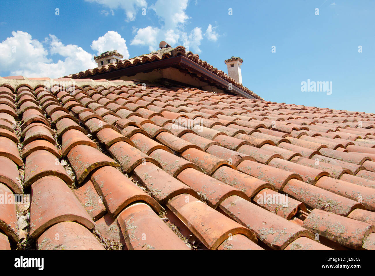 Vintage clay roof shingles European style closeup Stock Photo Alamy