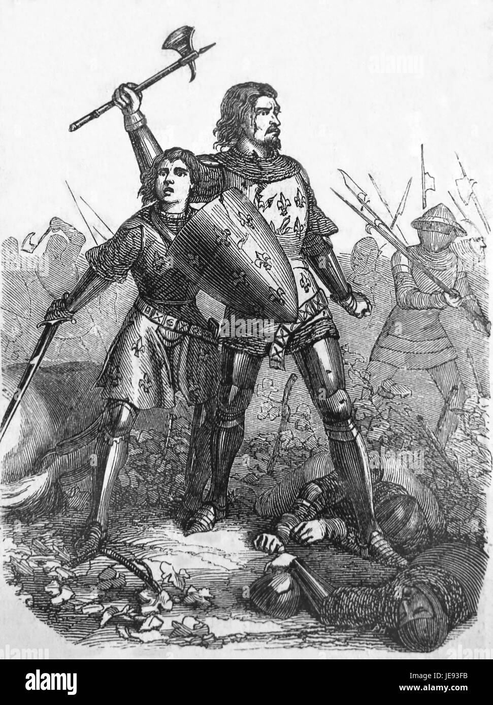 John II of France (1319-1364) 14th. Century and his son Philip II, Duke of Burguyndy captured in the Battle of Poitiers (1356). Stock Photo