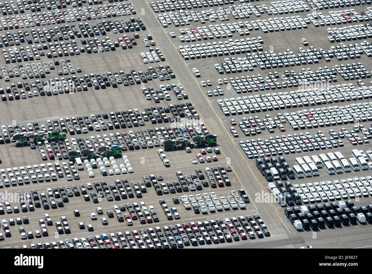 Aerial image of cars for importation exportation at Ico Terminals in
