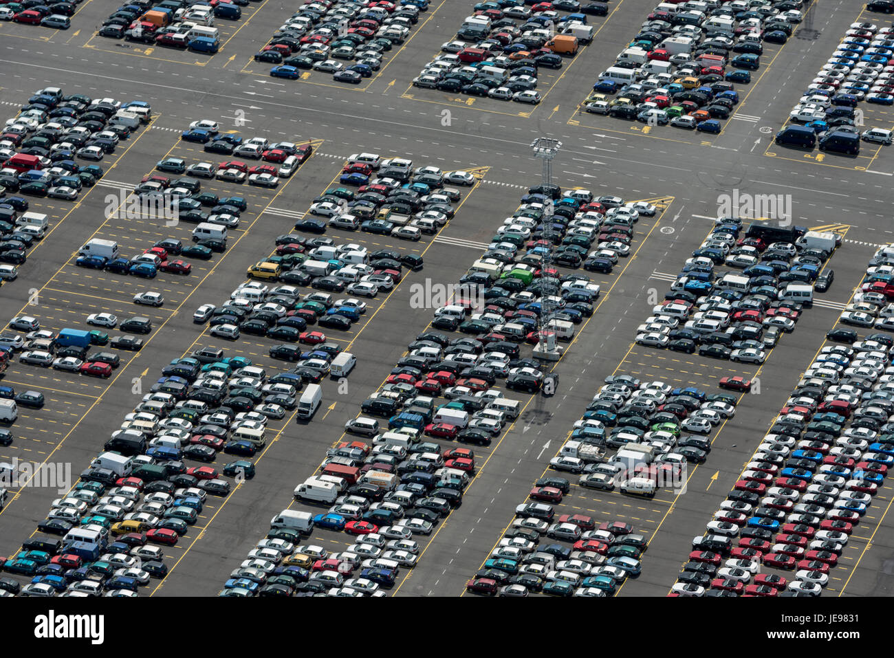 Aerial image of cars for importation exportation at Antwerp Euro