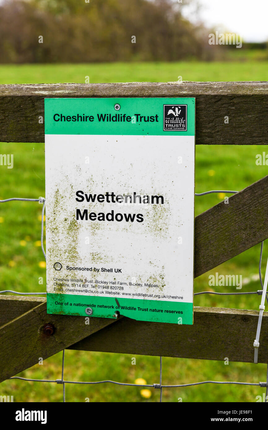 A sign or notice board at Swettenham Meadows nature reserve run by Cheshire Wildlife Trust, Swettenham Cheshire England UK Stock Photo
