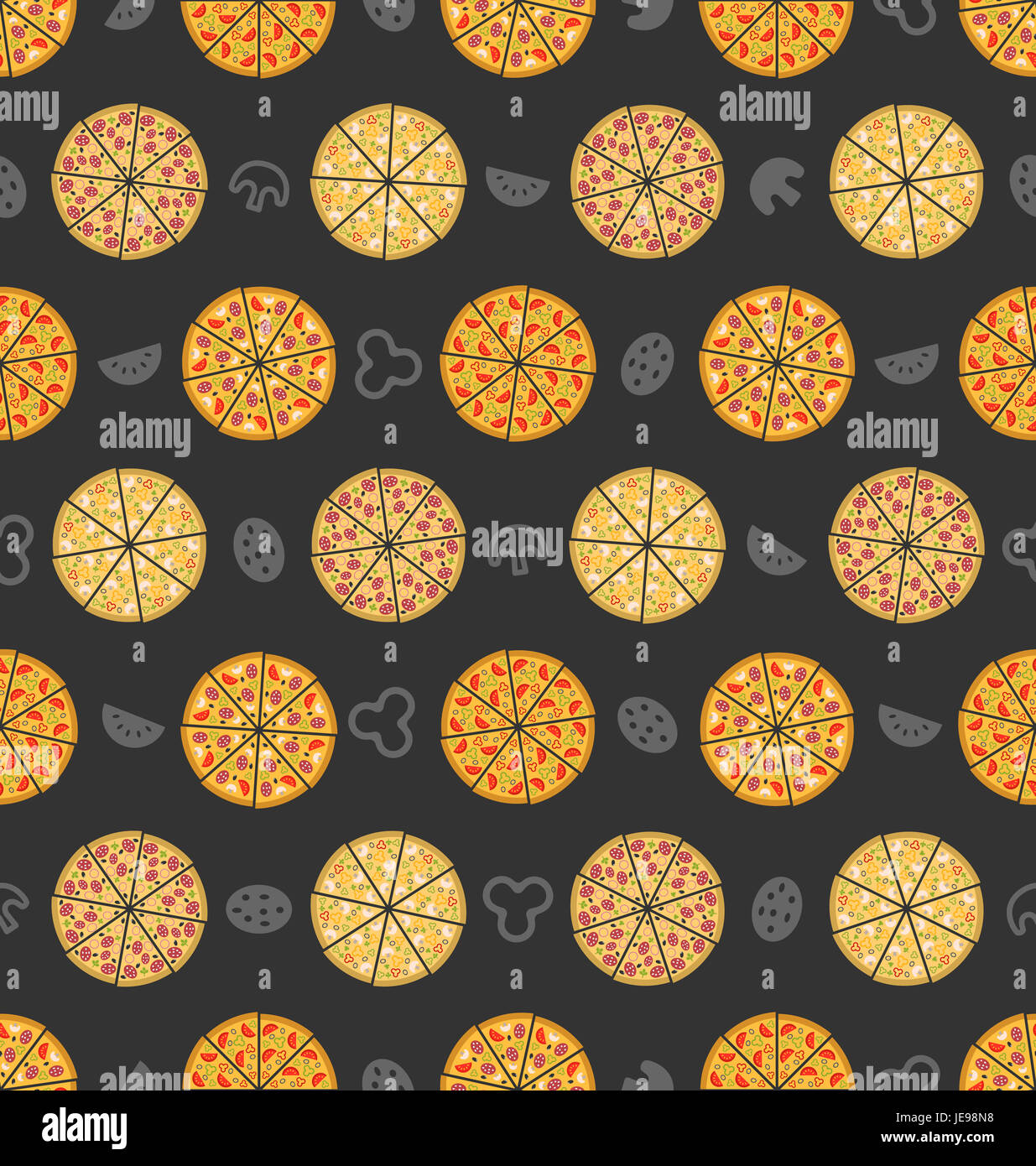illustration seamless pattern with set of different pizza colorful pizza pattern