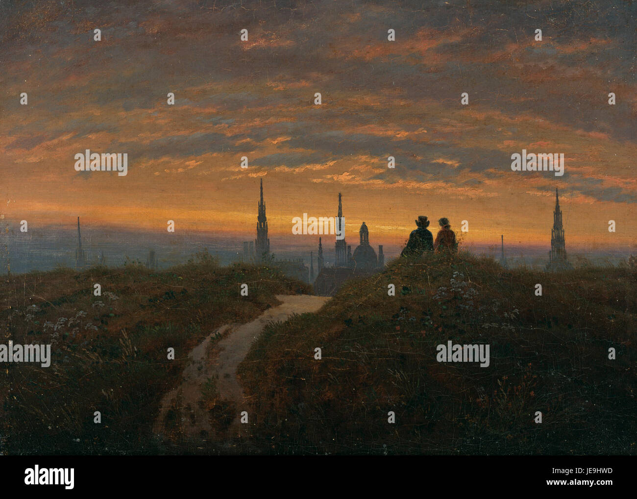 Carl Gustav Carus - Blick auf Dresden bei Sonnenuntergang Stock Photo