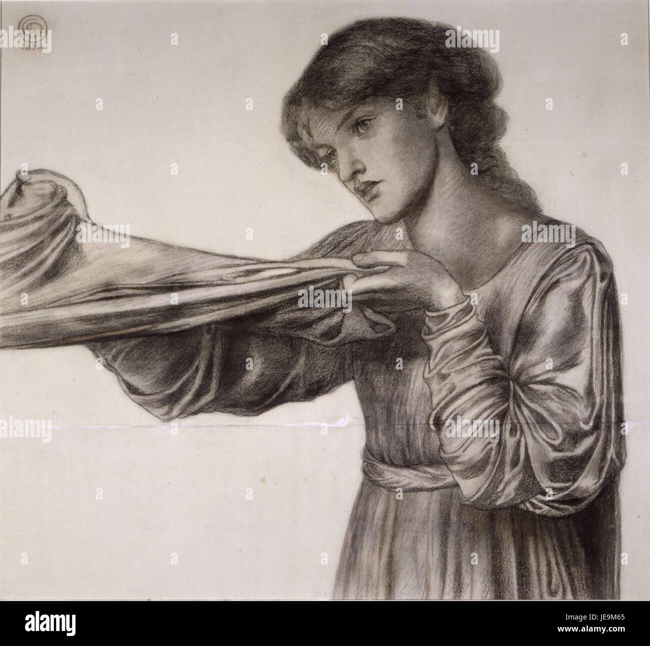 'Study of a Pallbearer for Dante's Dream' by Dante Gabriel Rossetti is a preparatory sketch for a larger painting. The study features a figure dressed as a pallbearer, capturing Rossetti's distinctive style and his exploration of themes such as death and mourning in his Pre-Raphaelite works. Stock Photo