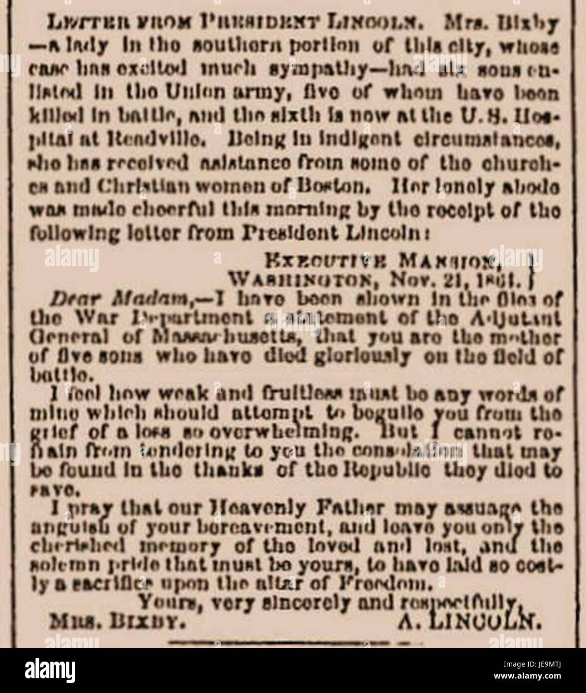 Bixby Letter newspaper Stock Photo Alamy