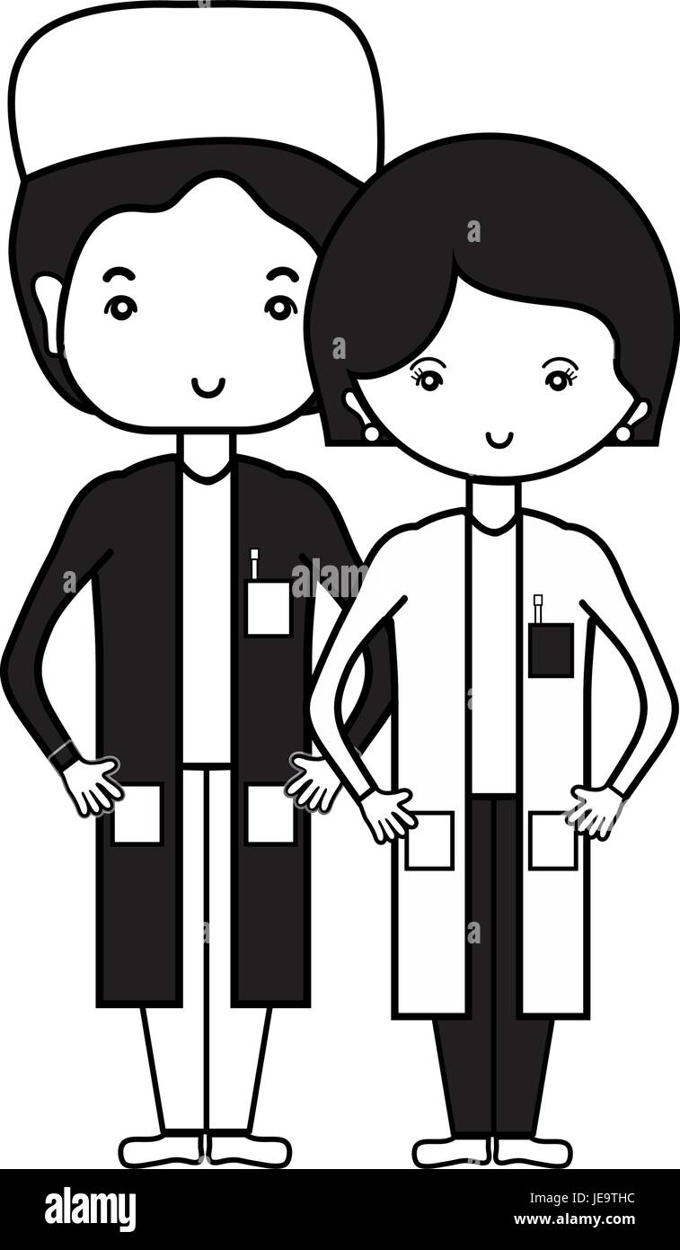 contour woman and man doctors with their uniform Stock Vector Image ...