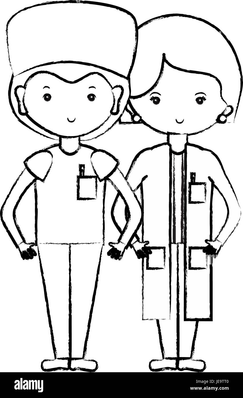 figure woman and man doctors with their uniform Stock Vector Image ...