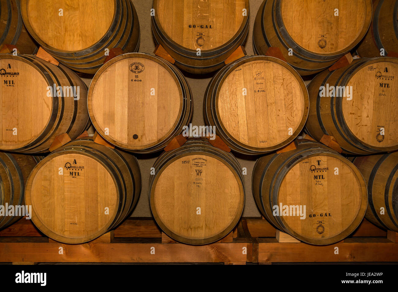 French oak wine barrels, wine fermentation, fermentation area, Failla