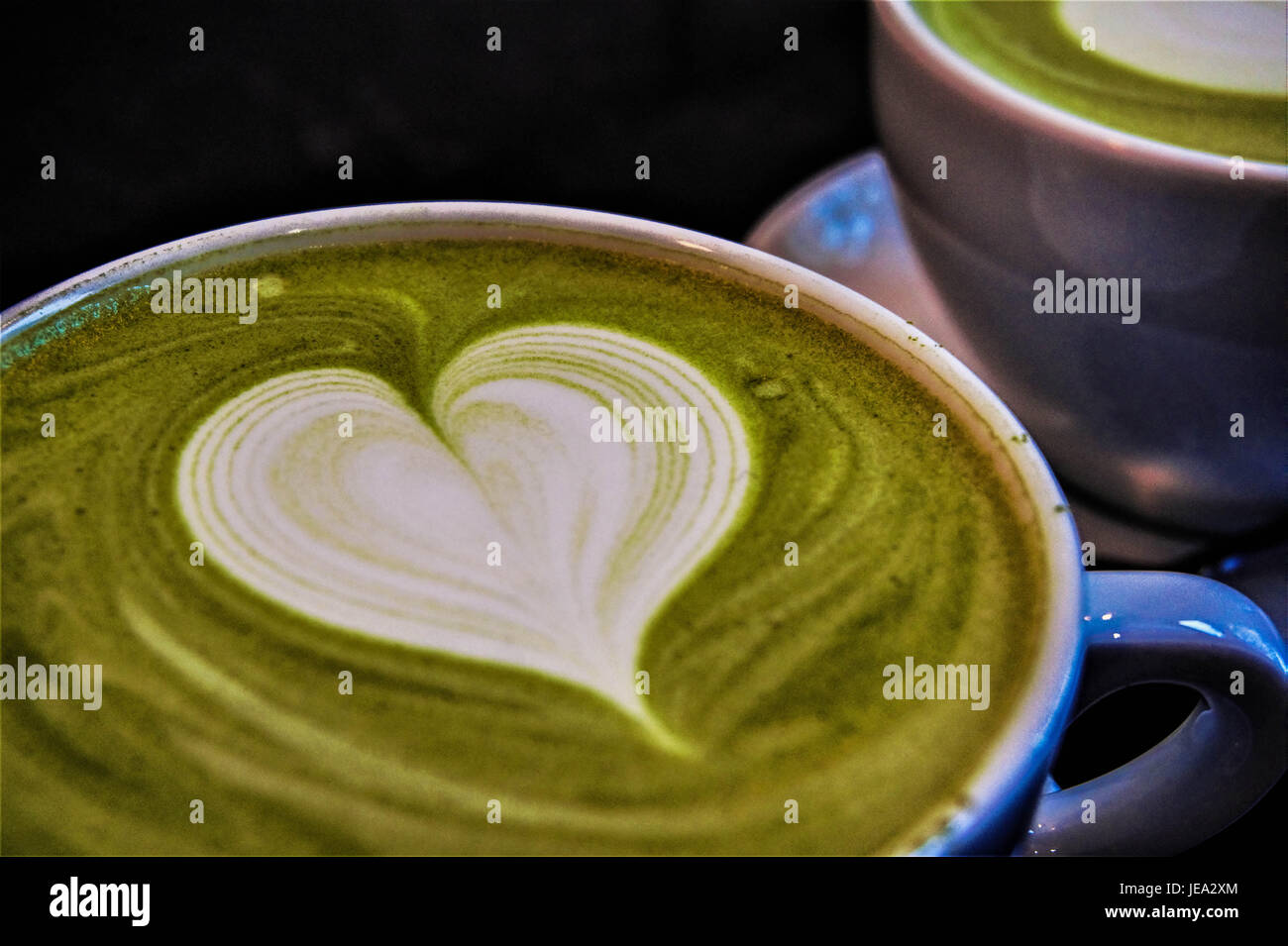 A warm Matcha Latte Stock Photo