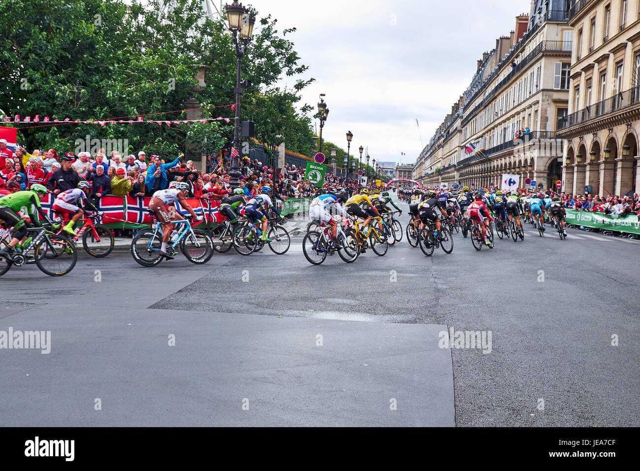 PARIS, FRANCE - JULY 26, 2015: The norwegian corner in Paris cheering the Tour de France riders in Paris Stock Photo