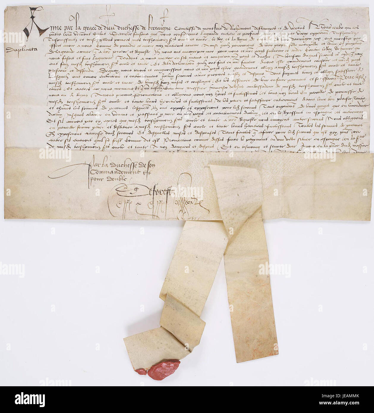 Charte de Anne, duchesse de Bretagne 1 - Archives Nationales - AE-II-1717 Stock Photo