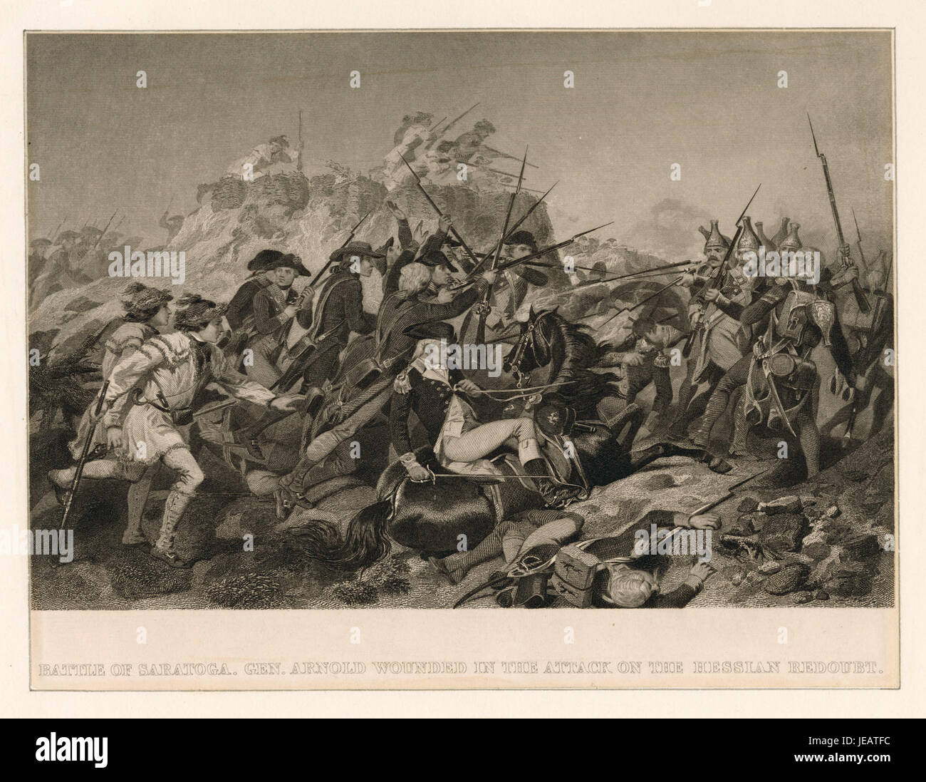 Battle of Saratoga - Gen. Arnold wounded in the attack on the Hessian