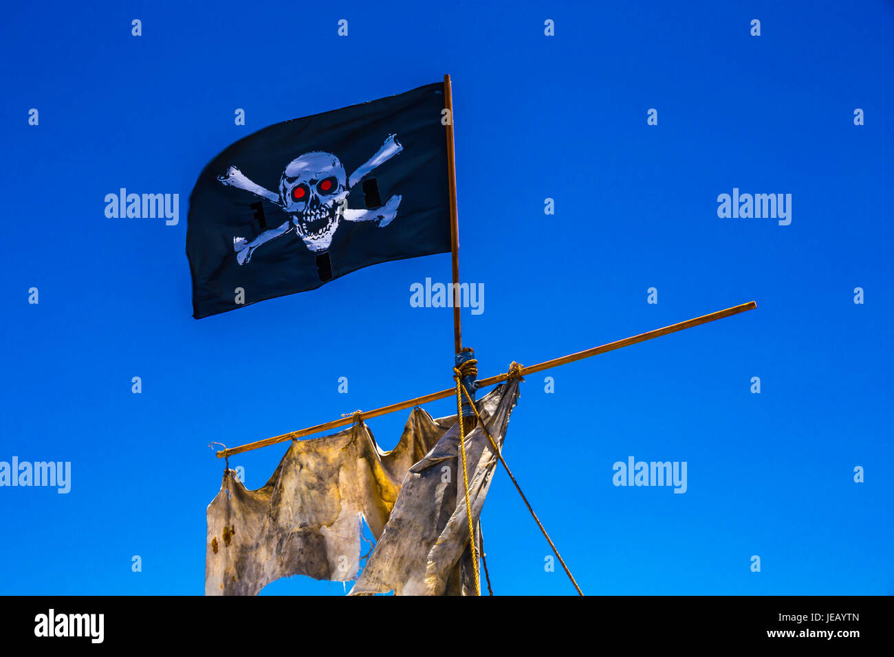Pirate Flag On Mast Stock Photo