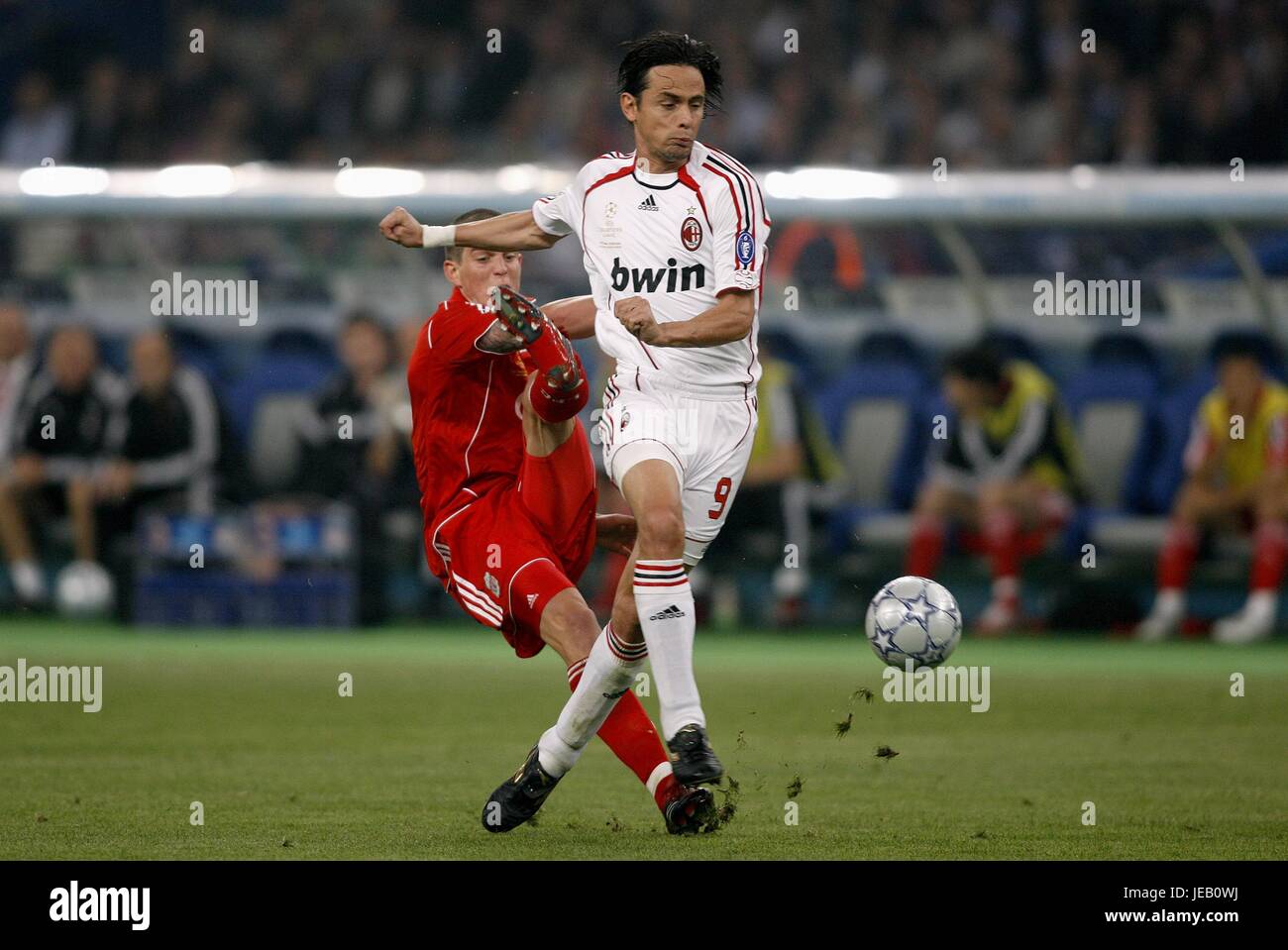 DANIEL AGGER & FILIPPO INZAGHI AC MILAN V LIVERPOOL OLYMPIC STADIUM ATHENS GREECE 23 May 2007 Stock Photo