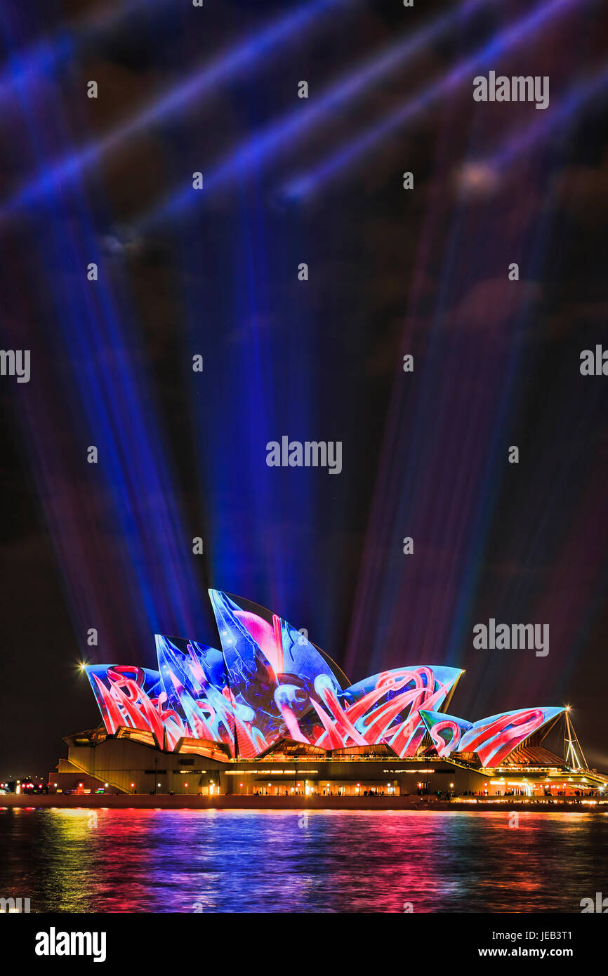 SYdney, Australia - 14 June 2017: Sydney Opera house with projected ...