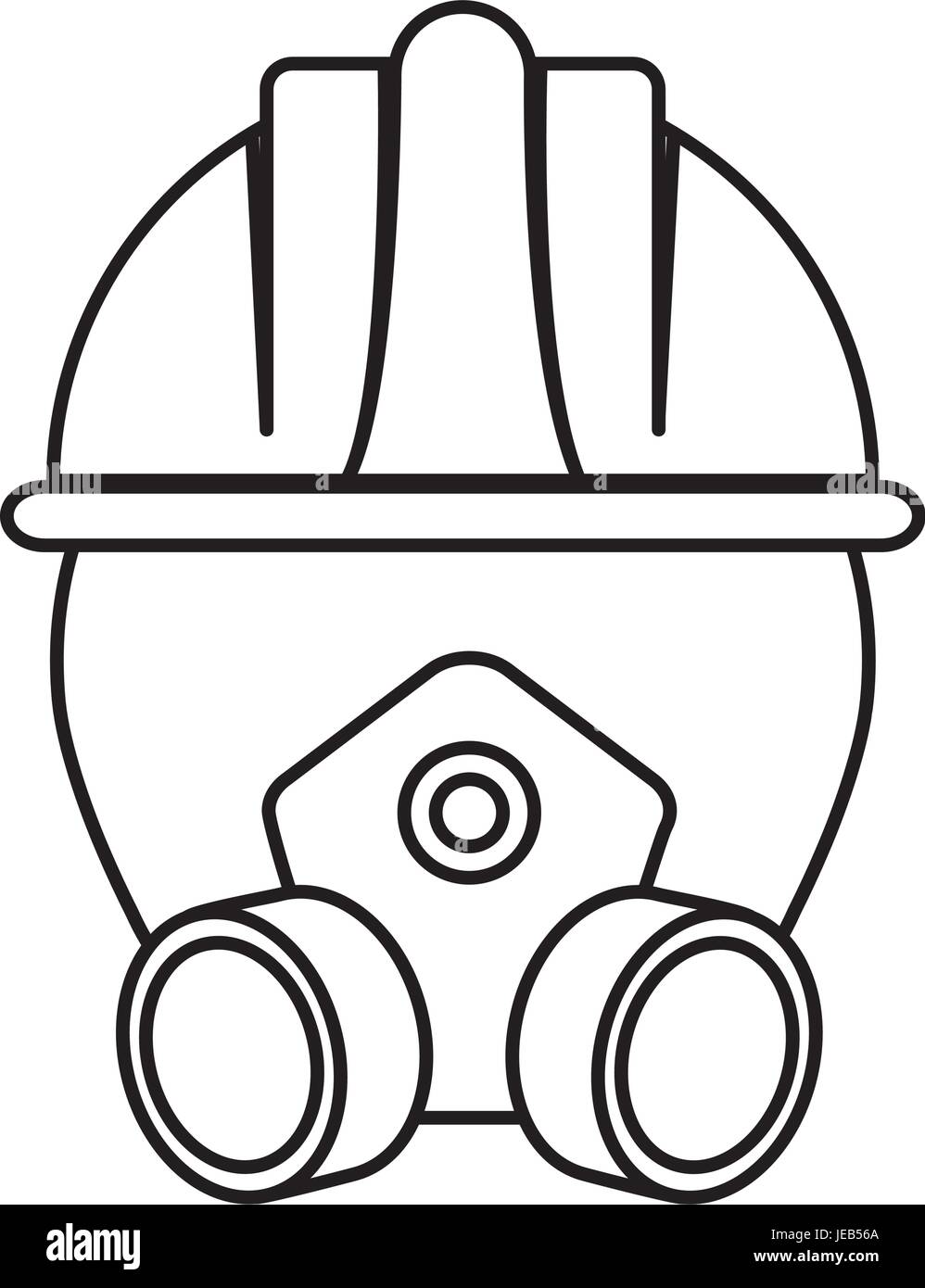 man with safety respirator mask and helmet icon over white background ...