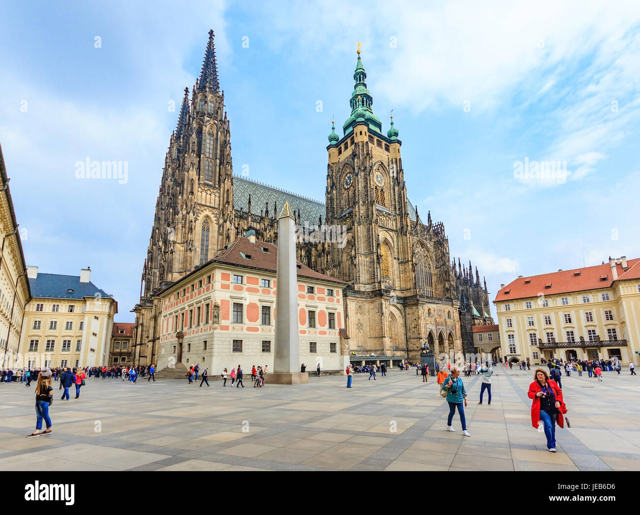 PRAGUE, CZECH REPUBLIC - APRIL 14, 2016: Cathedral of St. Vitus, Prague Castle. This is an excellent example of Gothic architecture and is the biggest Stock Photo