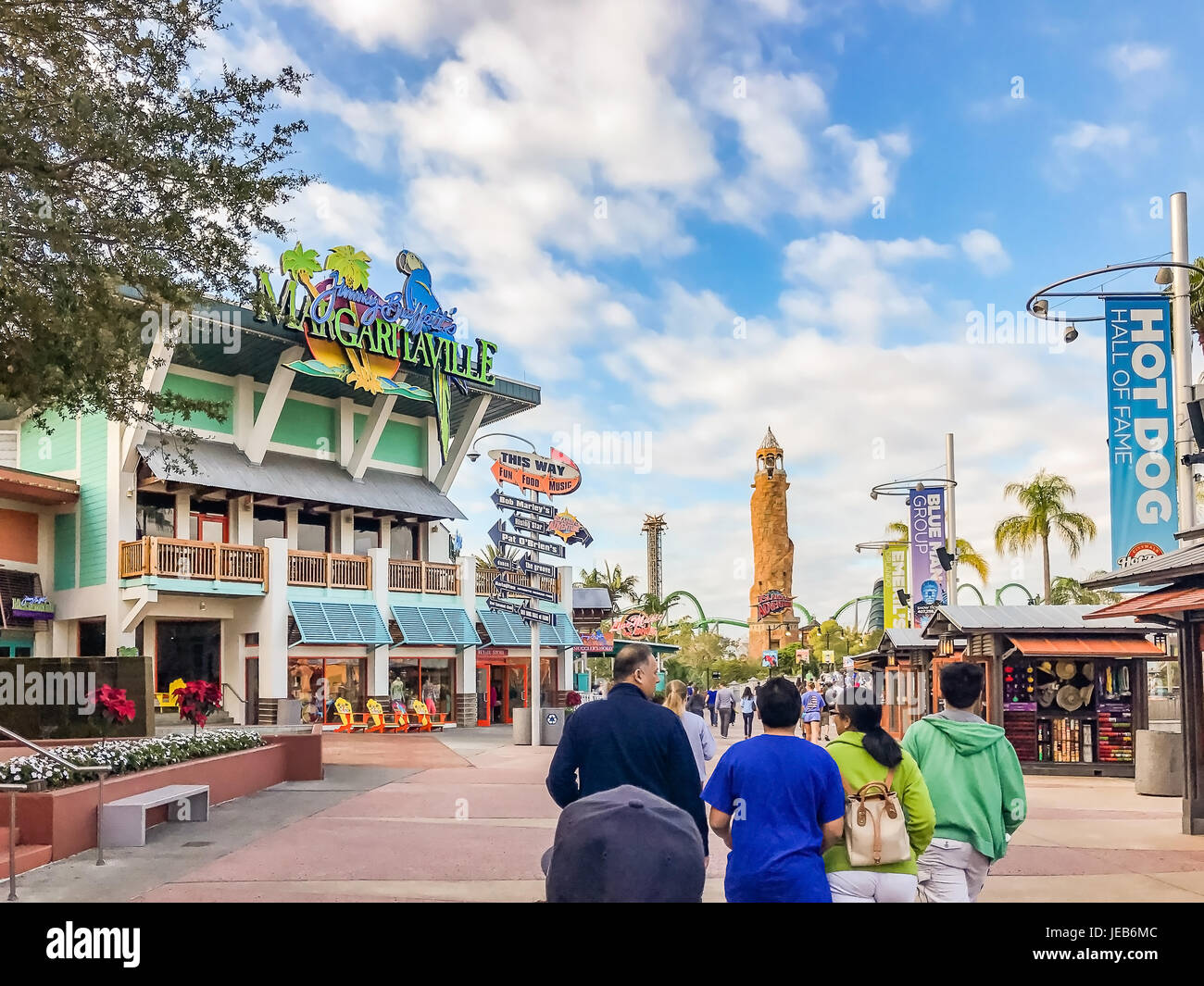 Crowds Walk From The Parking Garage At Universal Orlando Florida On A  Covered Walkway Bridge To The Entrance Stock Photo - Alamy
