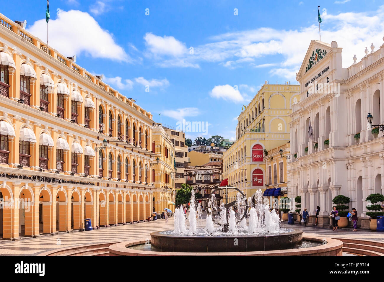 MACAU, CHINA - JULY 22, 2013: Historic Centre of Macau-Senado Square in Macau, China. The Historic Centre of Macau was inscribed on the UNESCO World H Stock Photo