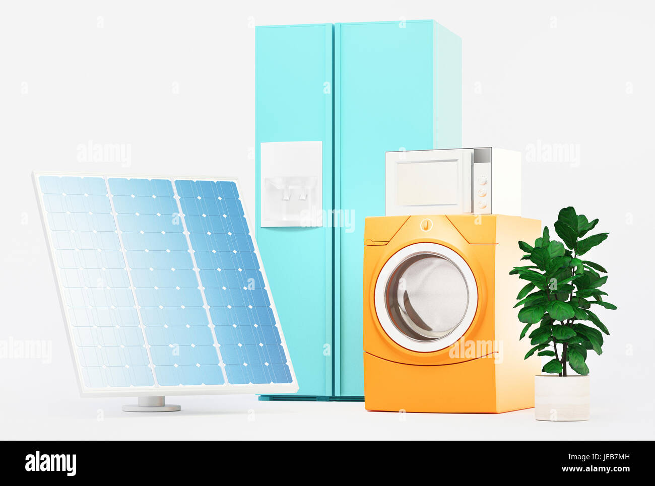 Appliances with solar energy, fridge and washing machine Stock Photo Alamy