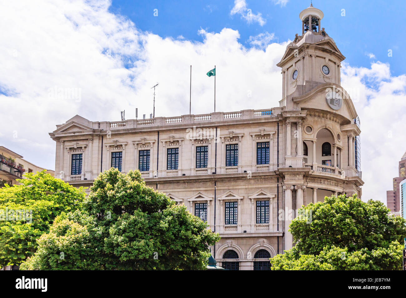MACAU, CHINA - JULY 22, 2013: General Post Office, Macau. The Historic Centre of Macao was inscribed on the UNESCO World Heritage List in 2005. Stock Photo