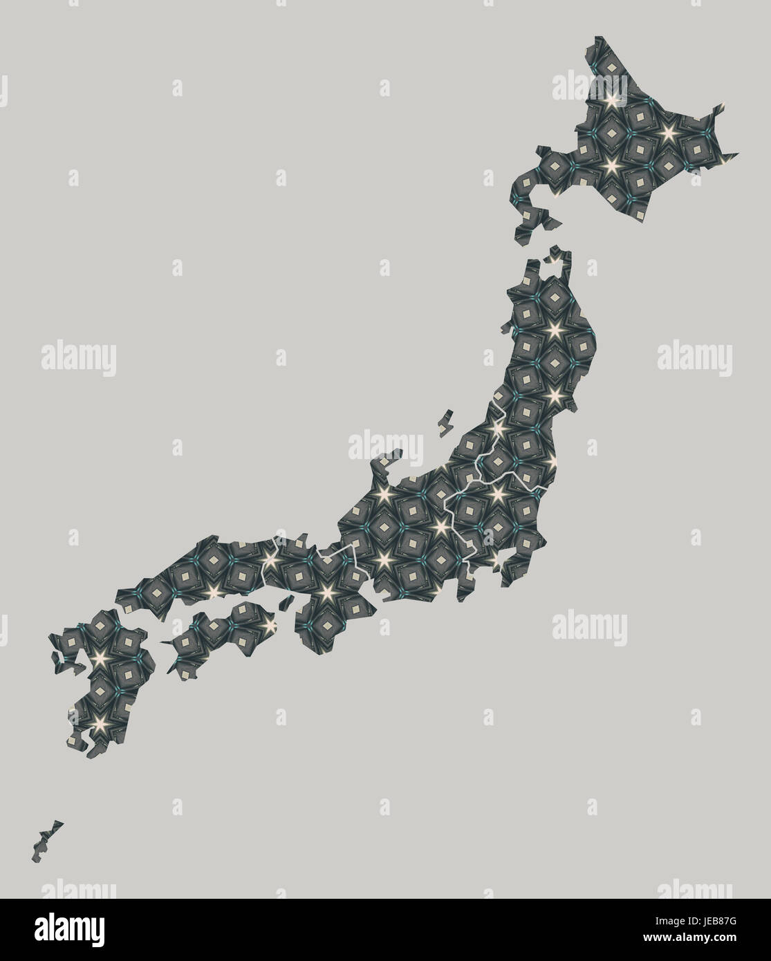 Japan map with stars and ornaments including borders Stock Photo
