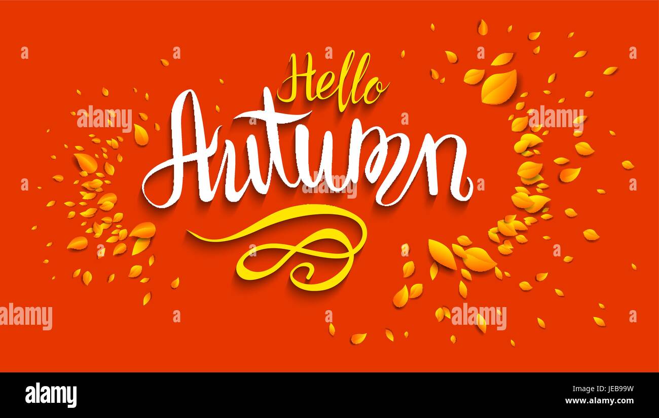 Hello Fall Lettering Template Hello autumn lettering template for design banner,ticket, leaflet, card ...