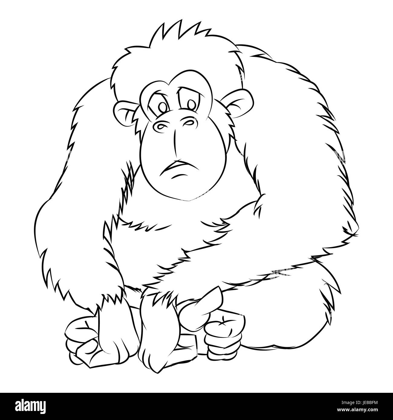 Hand drawn sketch of Ape isolated, Black and White Cartoon Vector Illustration for Coloring Book - Line Drawn Vector Stock Vector