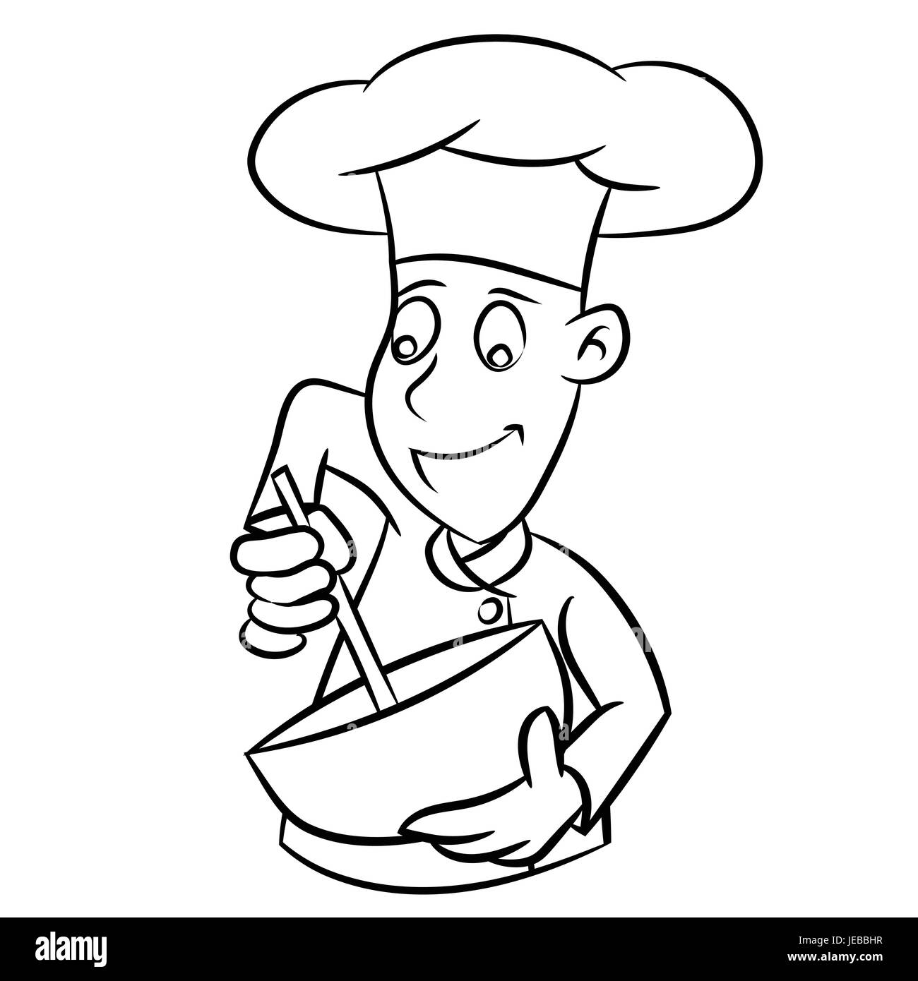 Hand drawn sketch of Chef isolated, Black and White Cartoon Vector Illustration for Coloring Book - Line Drawn Vector Stock Vector