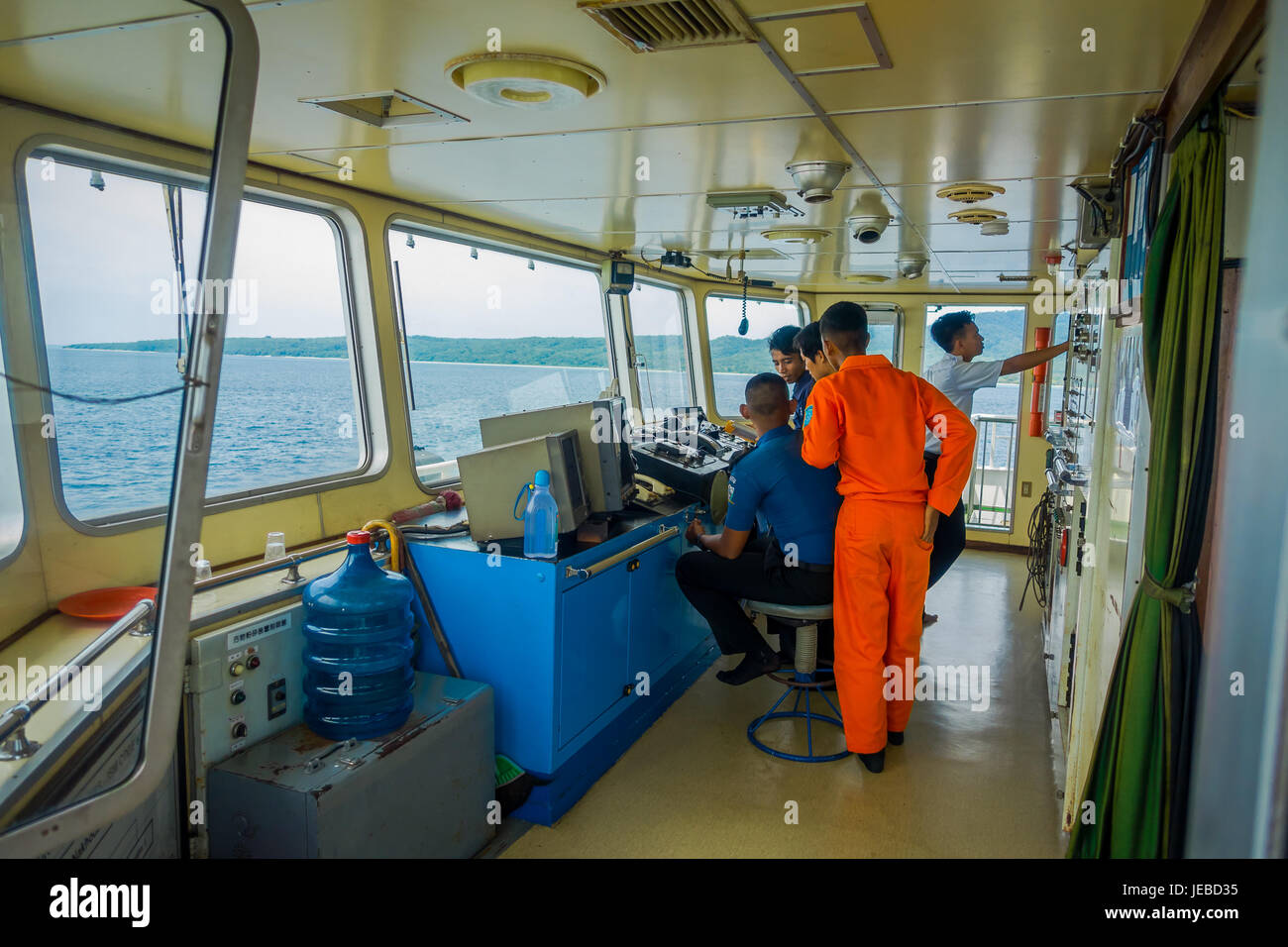 BALI, INDONESIA - APRIL 05, 2017: Ferry boat pilot command cabin with Stock  Photo - Alamy