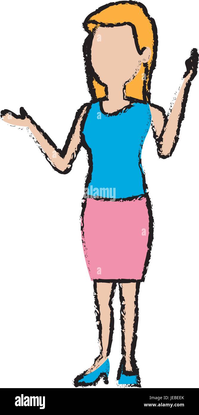 standing woman female cartoon wearing skirt clothes Stock Vector Image