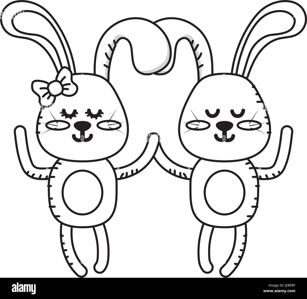 line cute animal couple rabbit together Stock Vector Image & Art - Alamy